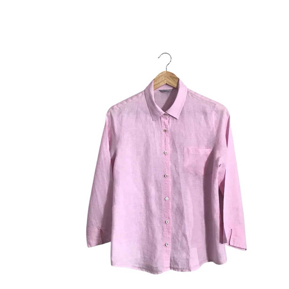Jigsaw Size 12 Linen‎ Powder Pink Button Up Lightweight Shirt Minimalist Staple